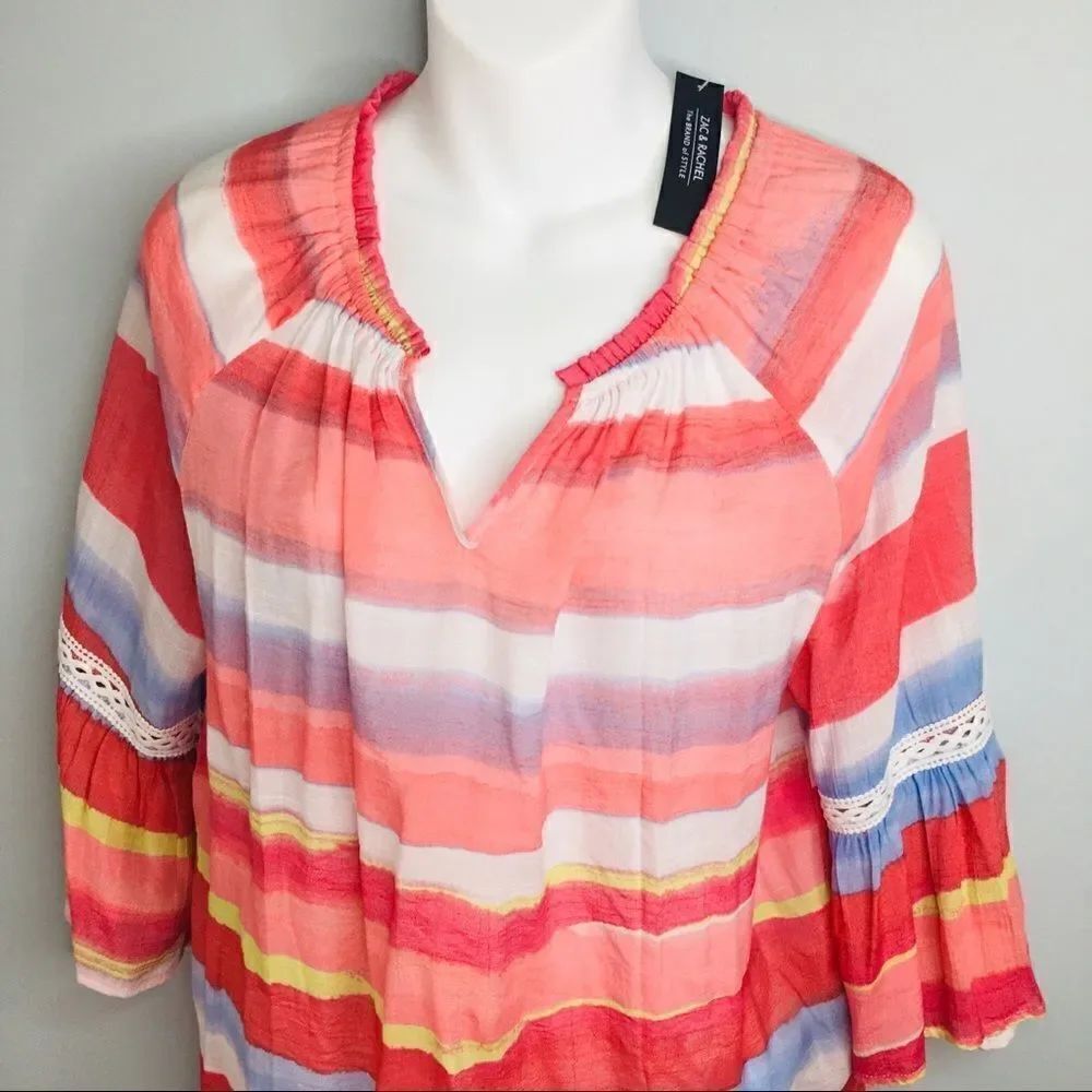 Zac & Rachel Woman Beautiful Colorful Top Blouse Red Blue yellow Spring Bin 2019